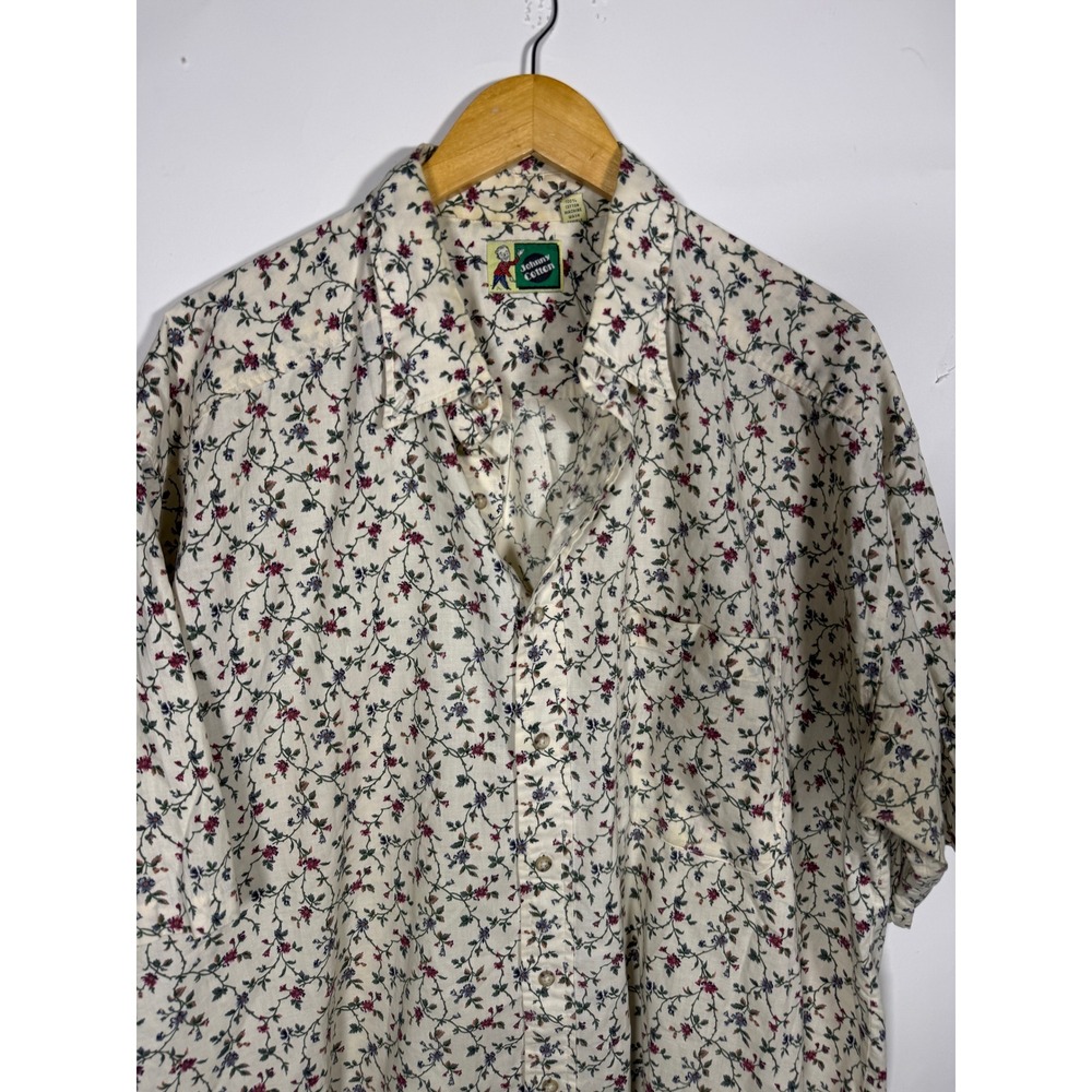 Johnny Cotton Vintage Floral Vine Button Down Shirt Mens XL Made in USA Cream - Picture 2 of 8